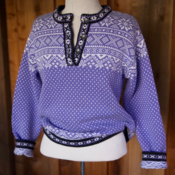 Vintage L.L. Bean 100% Cotton Purple Knitted Fair Isle Nordic Sweater Woman's M - Picture 10 of 15